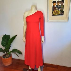 Vintage 70s Orange One Sleeve Disco Dress